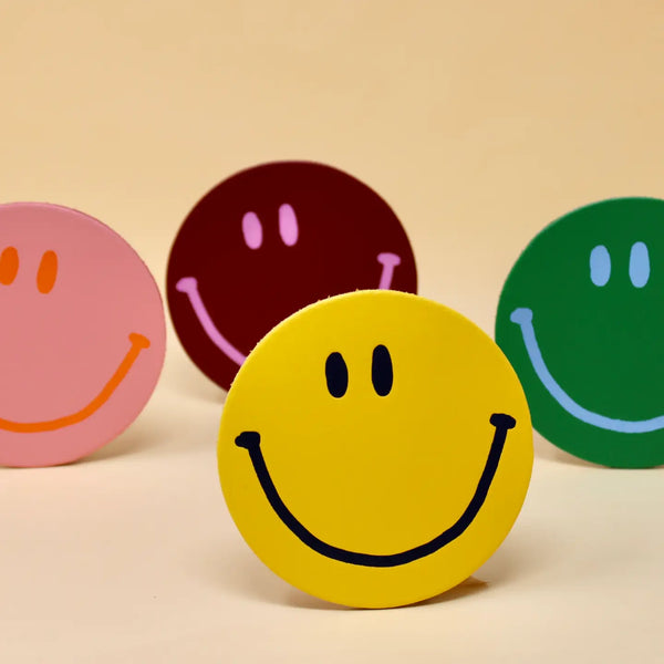 Happy Face Smiley Leather Coasters - Set of 4