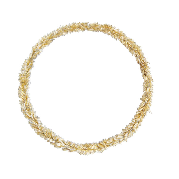 Wire & Glass Bead Wreath, Gold Finish