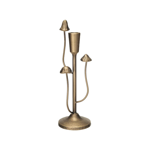 Metal Taper Holder w/ Mushrooms, Antique Gold Finish