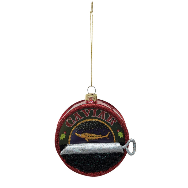 Hand-Painted Glass "Caviar" in Can Ornament w/ Glitter